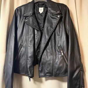 GAP Women's Black Faux Vegan Leather Moto Jacket